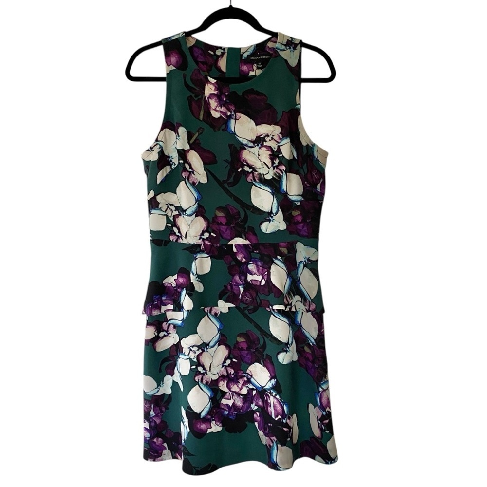 Banana Republic Sleeveless Double Layered Floral Peplum Mini Dress green 10 - Picture 2 of 14